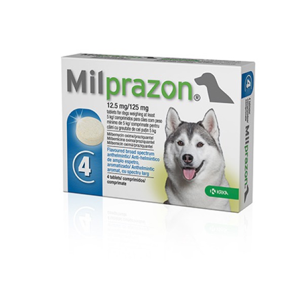 Milprazon 12,5 mg/125 mg. - 4 броя таблетки за вътрешно обезпаразитяване на куче