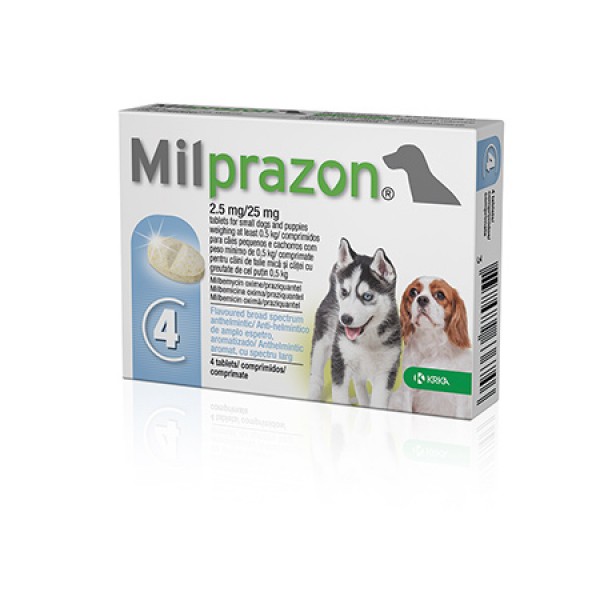 Milprazon 2.5 mg/25 mg. - 4 броя таблетки за вътрешно обезпаразитяване на куче