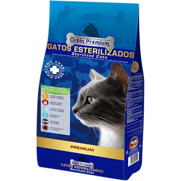 Piensos Ortin Premium Gatos Esterilizados 3 kg - суха храна за кастрирани котки с пиле и зеленчуци, без глутен 